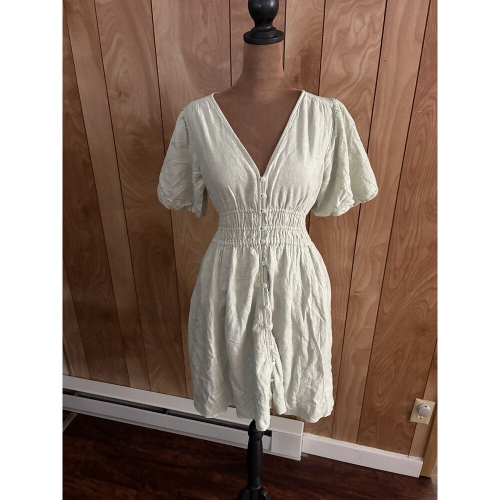 Madewell Linen Blend‎ Sophia Mini Dress Sunfaded Mint Green, Size S, Boho Lined